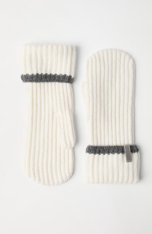 Brunello Cucinelli Knit Mittens With Monili In Brown