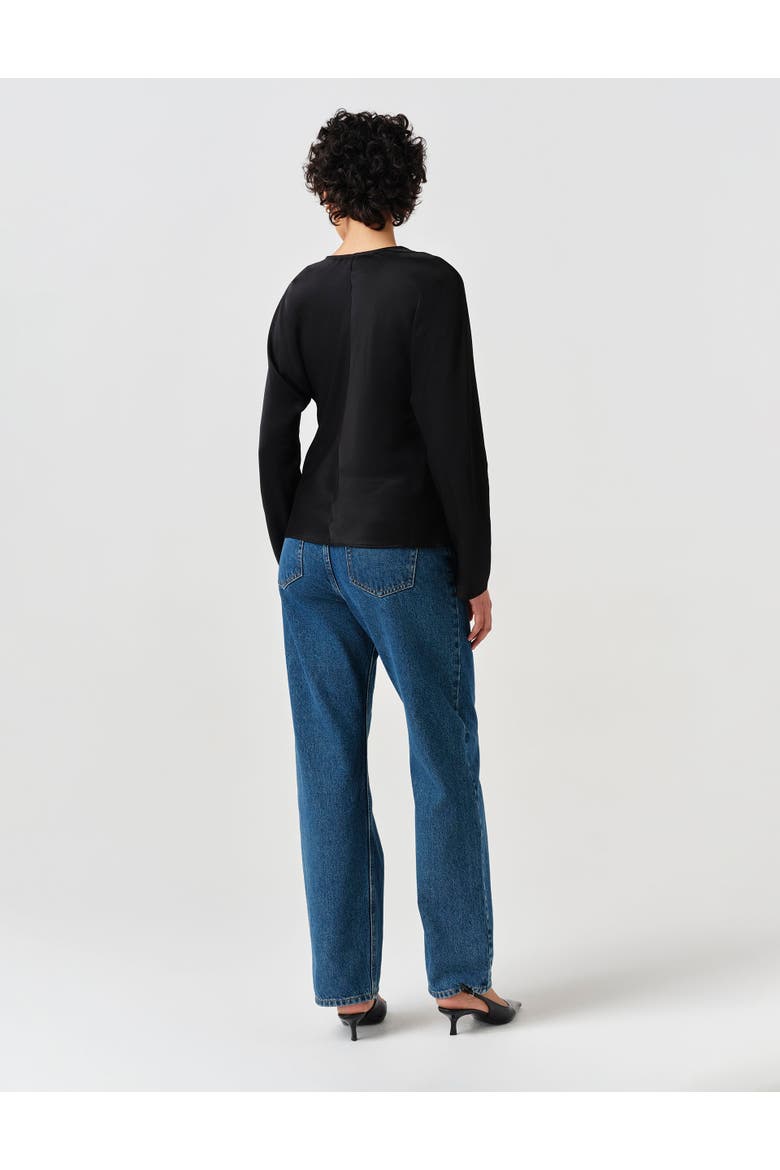 Lucille Long Sleeve Satin Top, Alternate, color, Black
