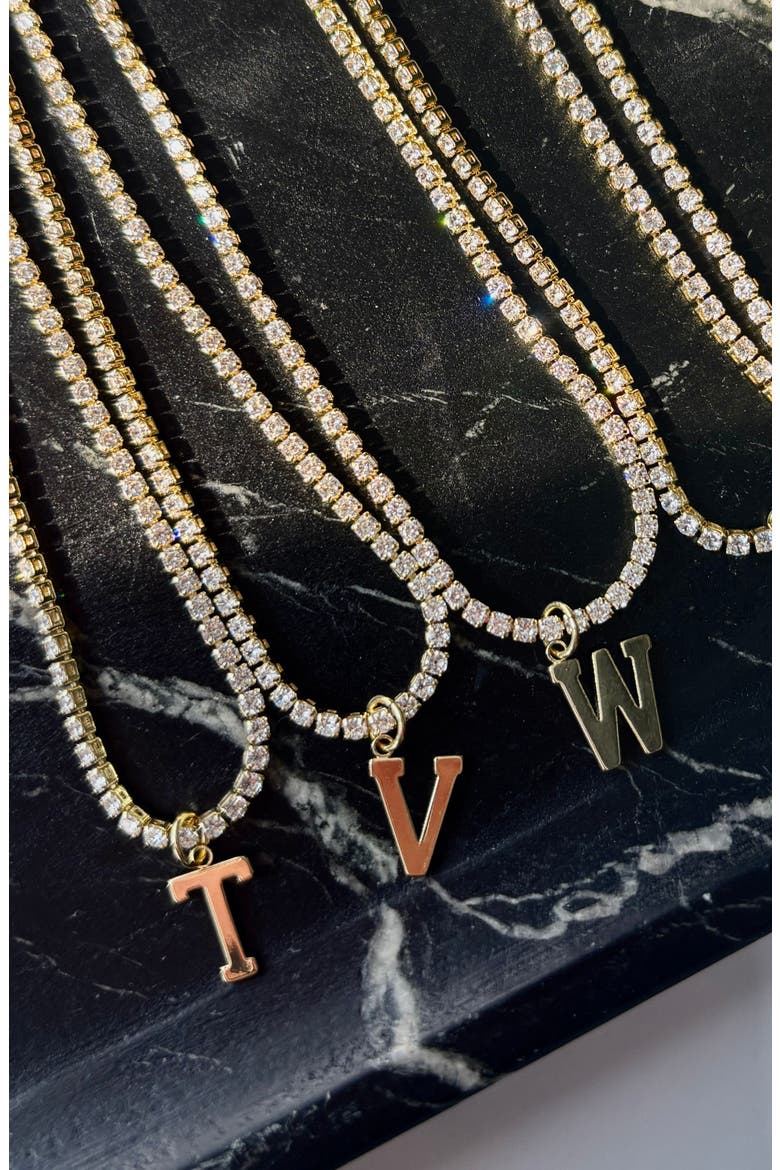 Initial Charm Tennis Necklace, Alternate, color, GOLD-W