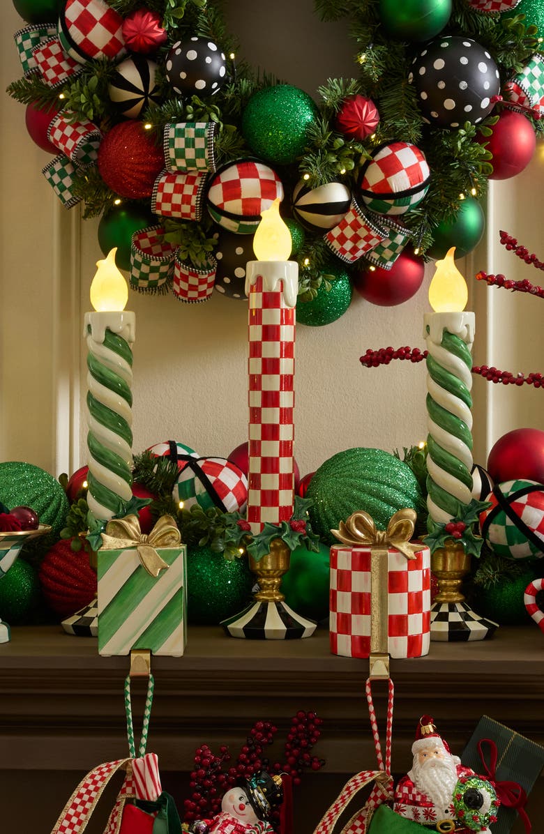 MACKENZIE CHILDS Check It Out Red Illuminated Retro Candle, Alternate, color, Red