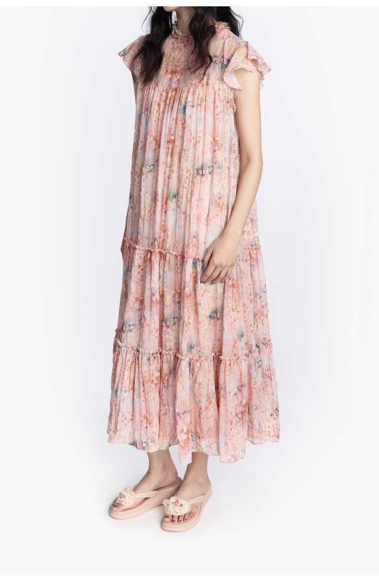 Anna Sui Oasis Blooms Tiered Maxi Dress, Alternate, color, Blush Multi
