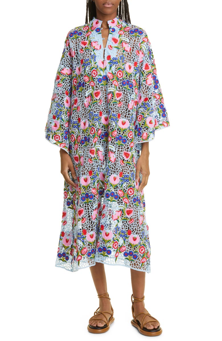 La Vie Style House Floral Open Stitch Long Sleeve Cover-Up Dress, Main, color, 