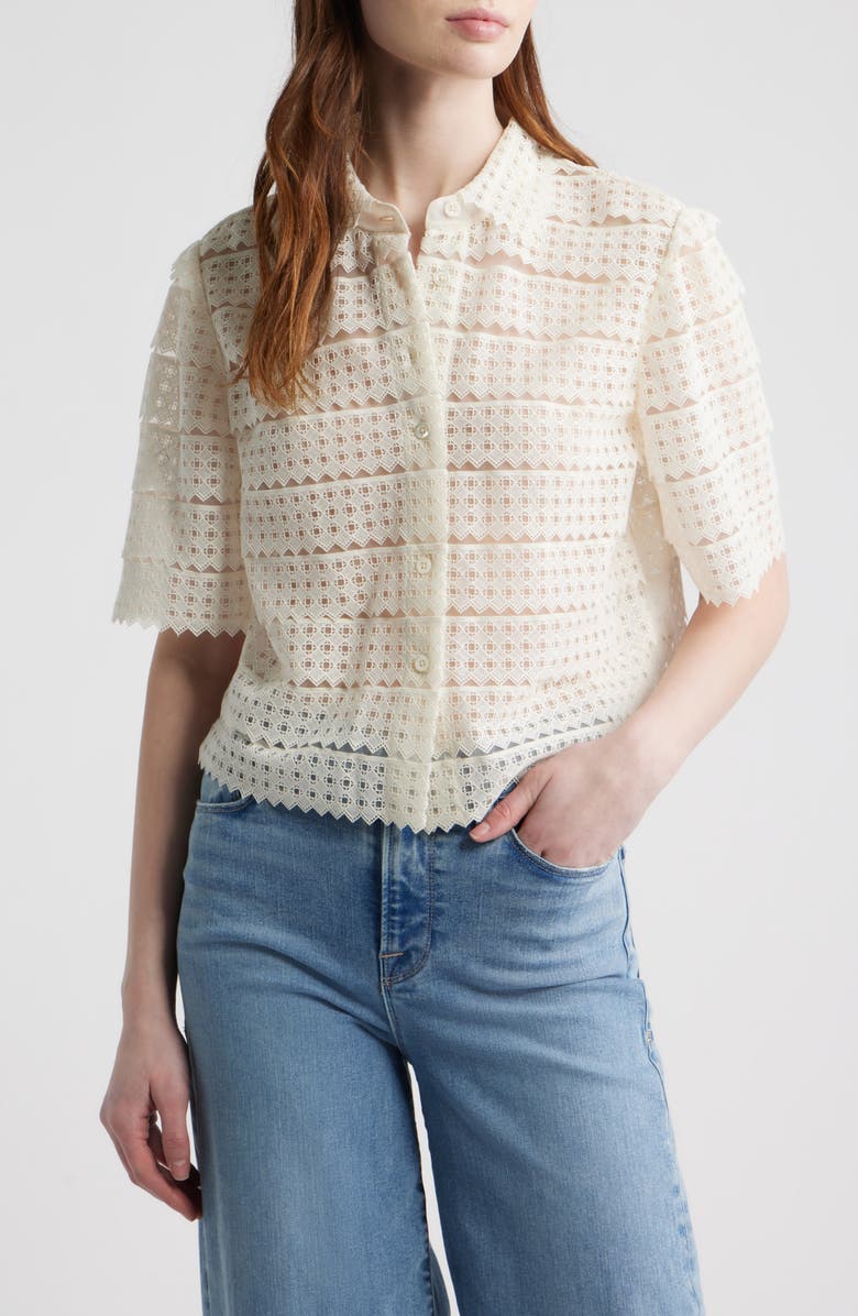 FRAME The Lattice Crochet Button-Up Top, Main, color, Cream