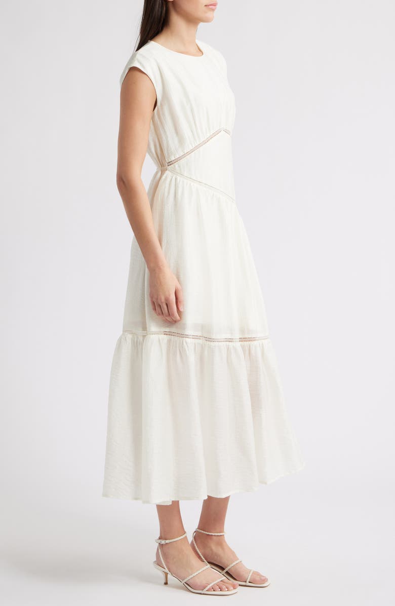 ZOE AND CLAIRE Asymmetric Lace Inset Midi Dress, Alternate, color, Ivory