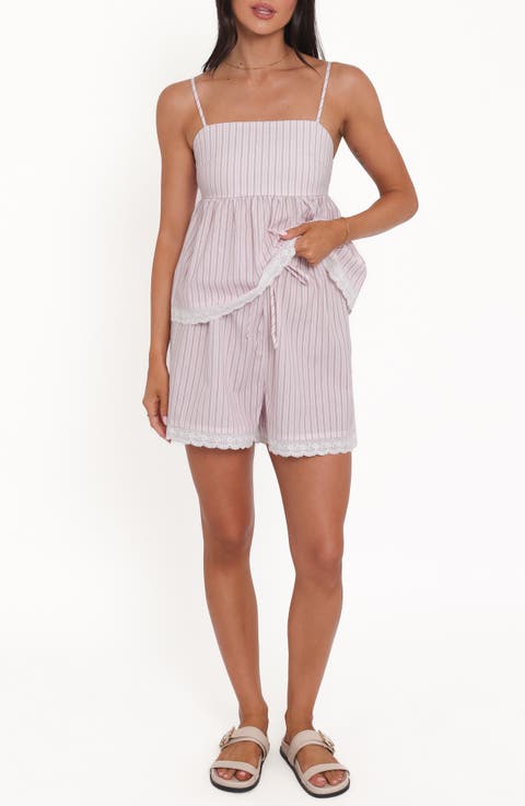 Birdie Stripe Cotton Babydoll Camisole & Shorts Set