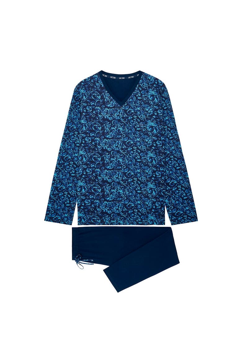 Brian Long Pajama Set, Main, color, Blue Print
