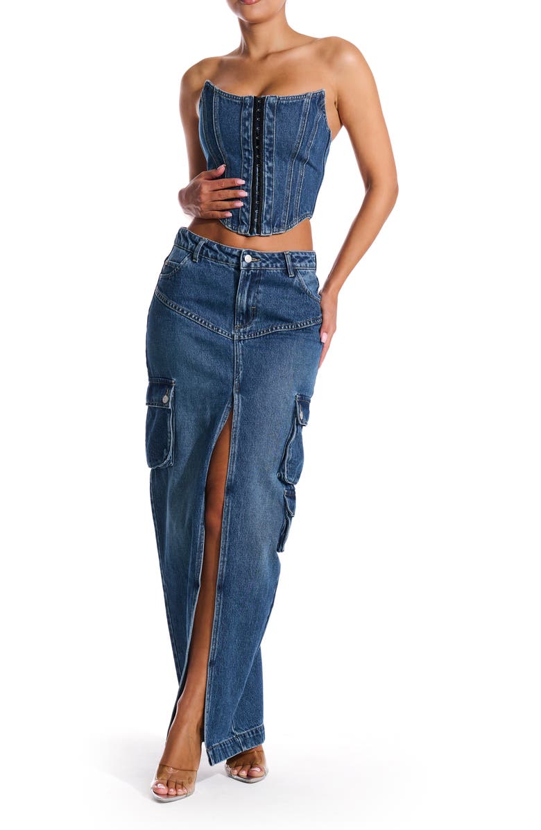 Naked Wardrobe Denim Dreams Corset, Alternate, color,
