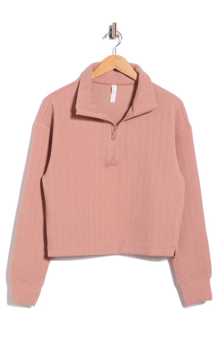 Z by Zella After Match Chevron Quarter Zip Sweatshirt, Alternate, color, Pink Fawn