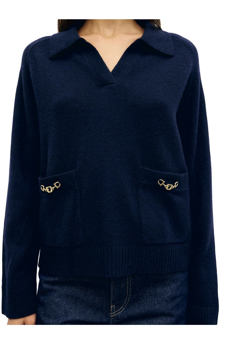 Reni Pocket Chain Detail Merino Pullover, Alternate, color, Navy Blue