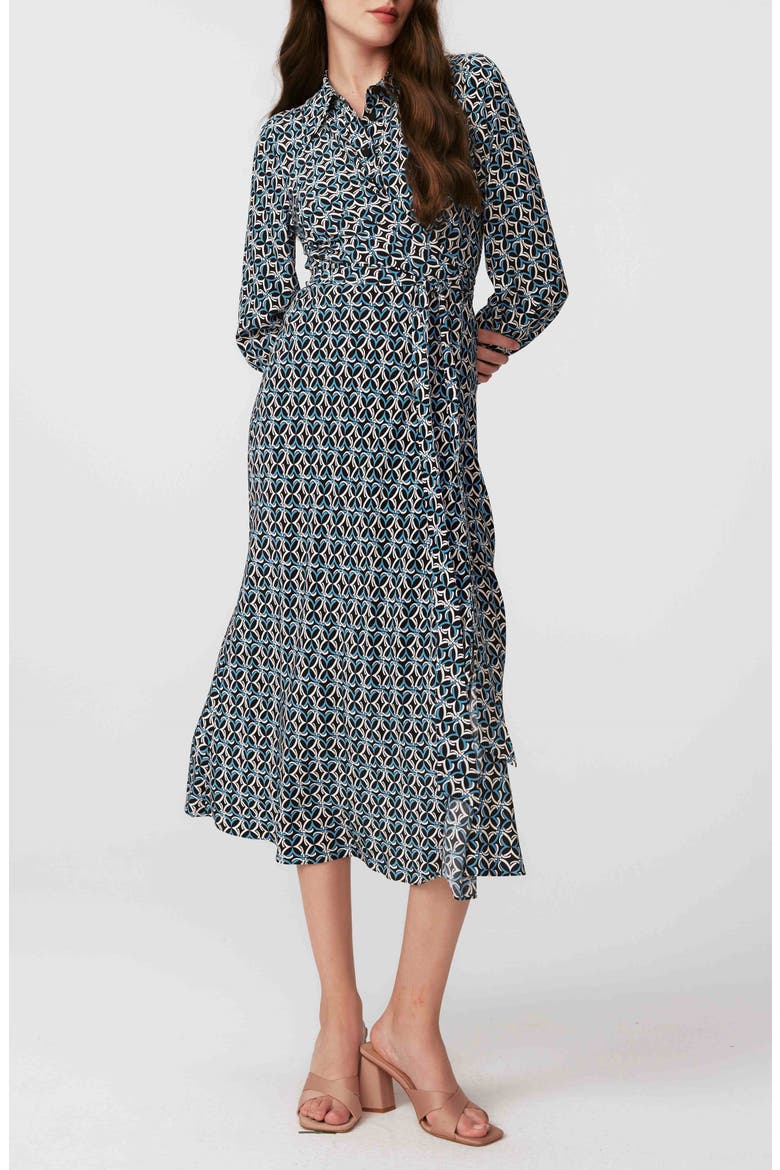 Tori Tie Belt Long Sleeve Shirtdress, Main, color, GIG TILE BLUE LG