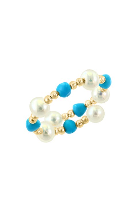 Turquoise & Freshwater Pearl Adjustable Ring