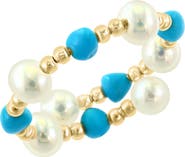 EFFY Turquoise & Freshwater Pearl Adjustable Ring