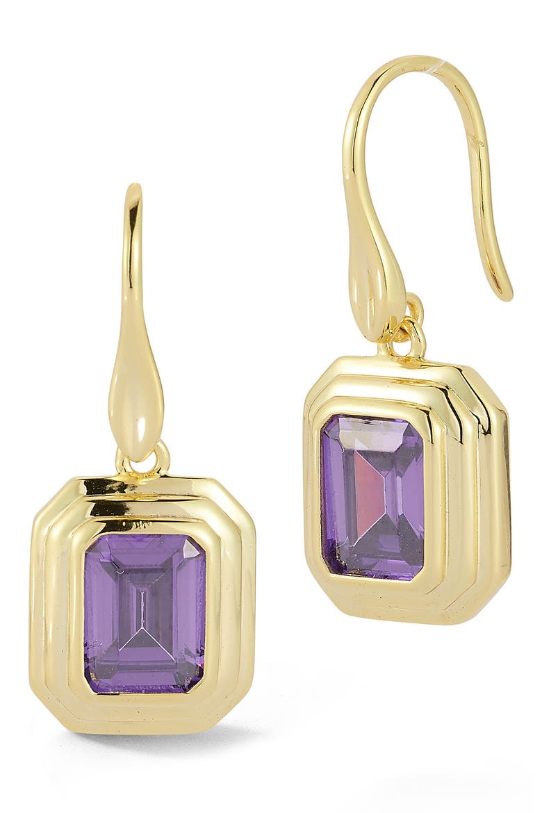 Cubic Zirconia Drop Earrings, Main, color, GOLD/PURPLE