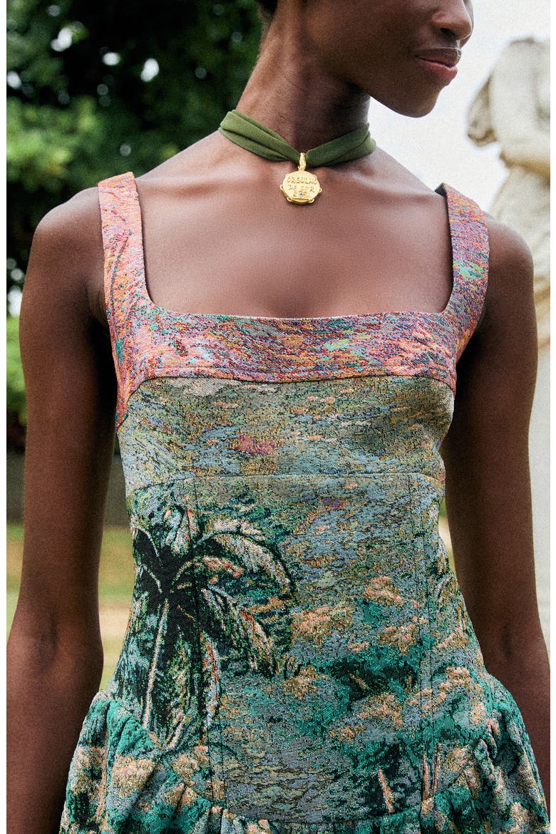 Petricor Sleeveless Jacquard Midi Dress, Alternate, color, GREEN
