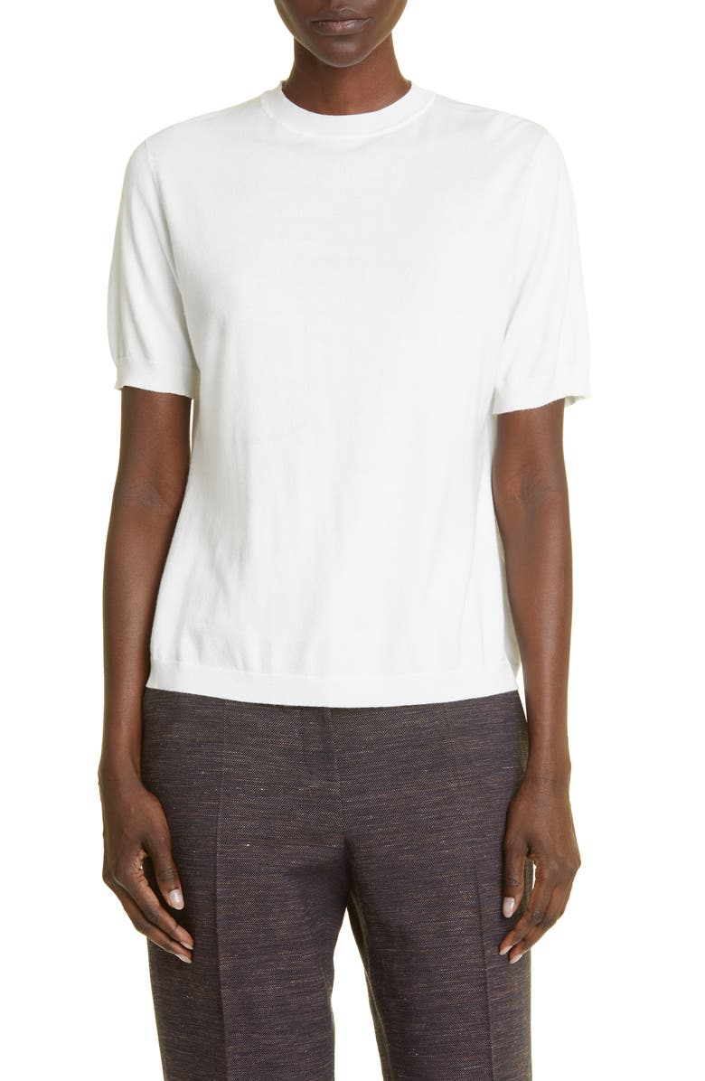Lafayette 148 New York Short Sleeve Sweater, Main, color, Cloud