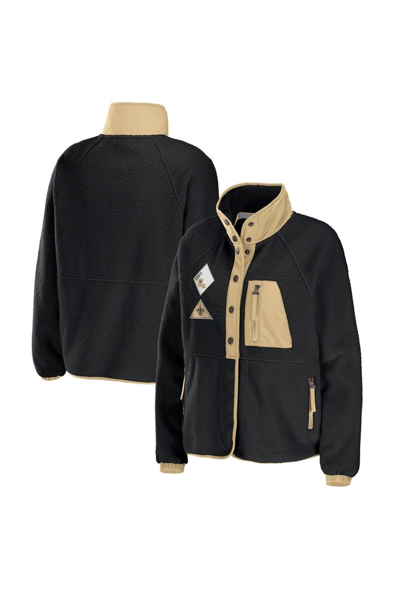 Women's WEAR by Erin Andrews Black New Orleans Saints Polar Fleece Raglan Full-Snap Jacket, Main, color, Black