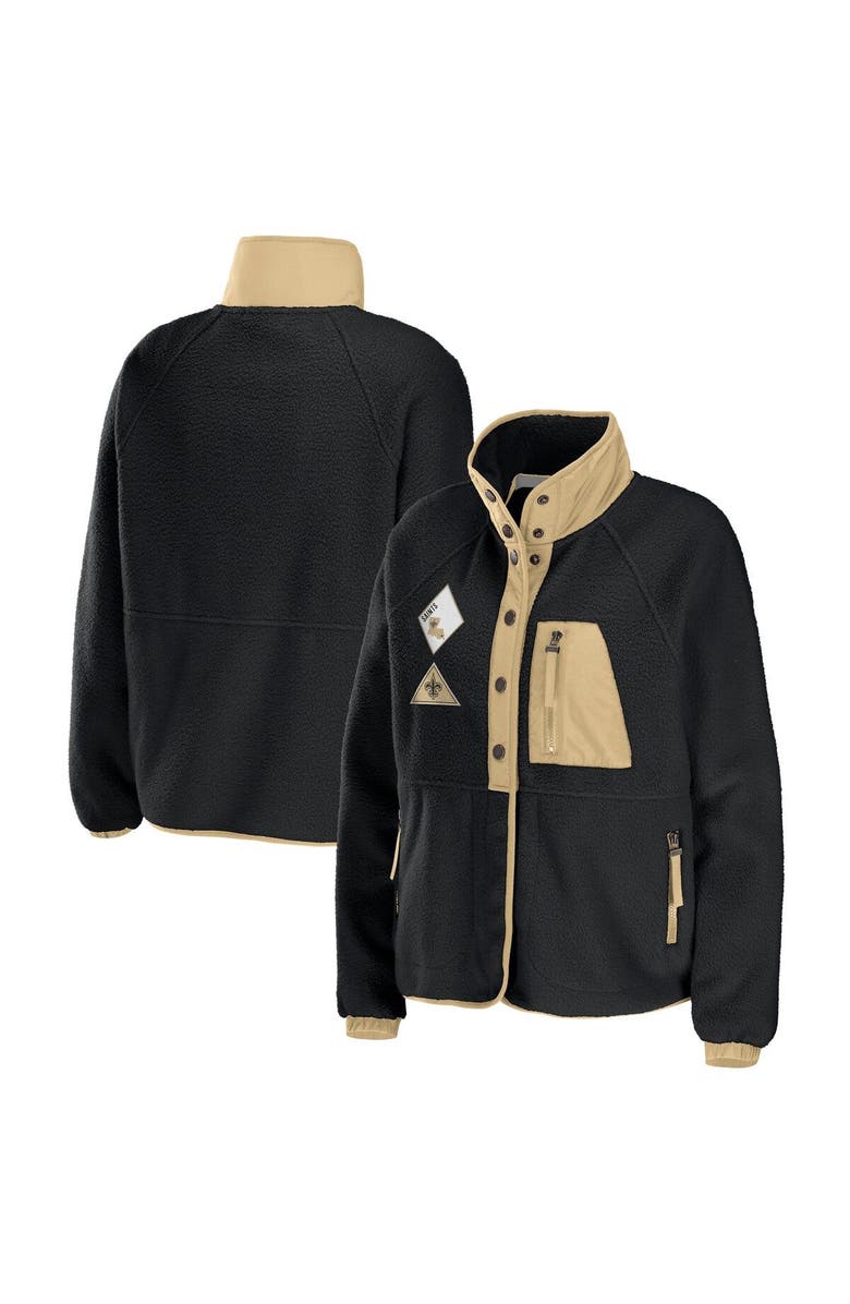 WEAR by Erin Andrews Women's WEAR by Erin Andrews Black New Orleans Saints Polar Fleece Raglan Full-Snap Jacket, Main, color, Black