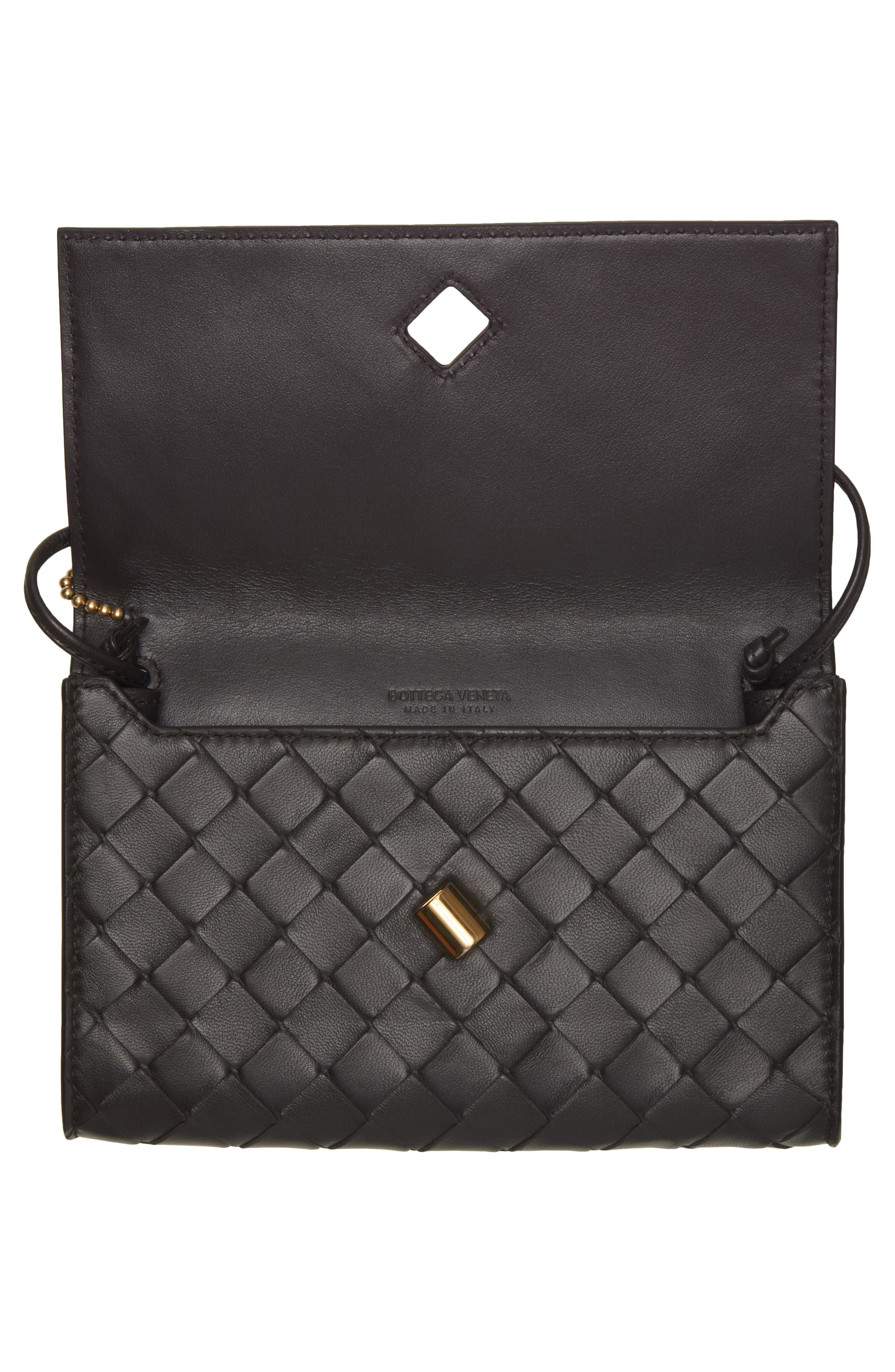 Bottega Veneta Andiamo Intrecciato Lambskin Crossbody Wallet, Alternate, color, 2095 Espresso-Brass V-Si