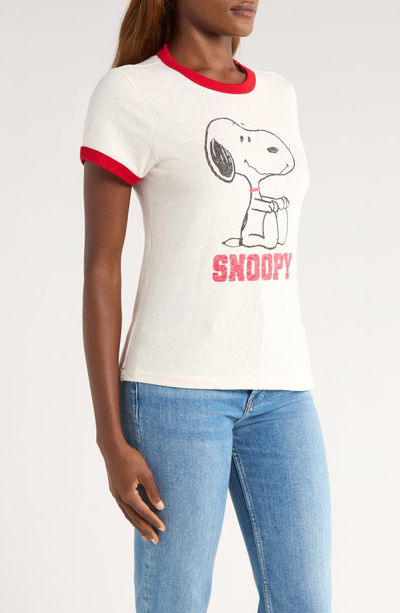 Re/Done Classic Peanuts<sup>®</sup> Snoopy Cotton Graphic Ringer T-Shirt, Alternate, color, Vintage White With Crimson