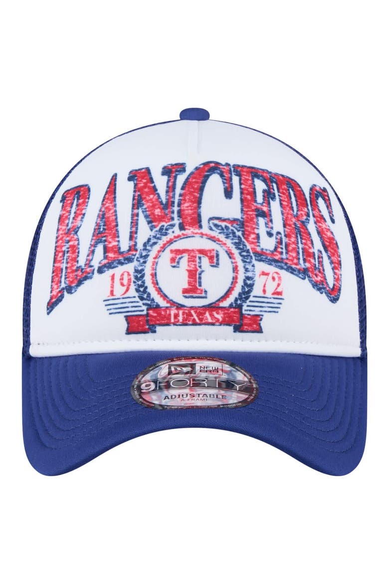Men's New Era White/Royal Texas Rangers Trucker A-Frame 9FORTY Adjustable Hat, Alternate, color, White