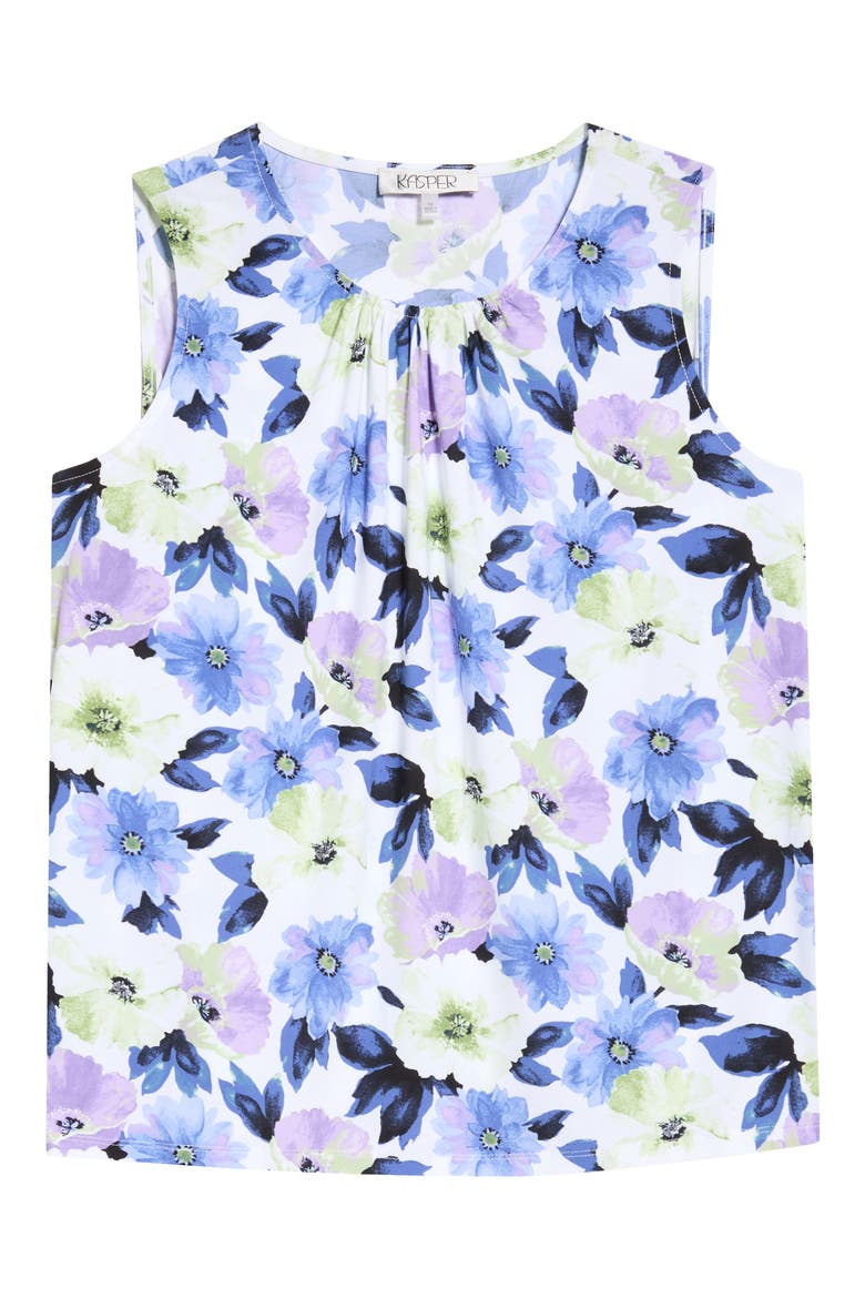 Floral Print Shirred Shell, Alternate, color, LILY WHITE MULTI