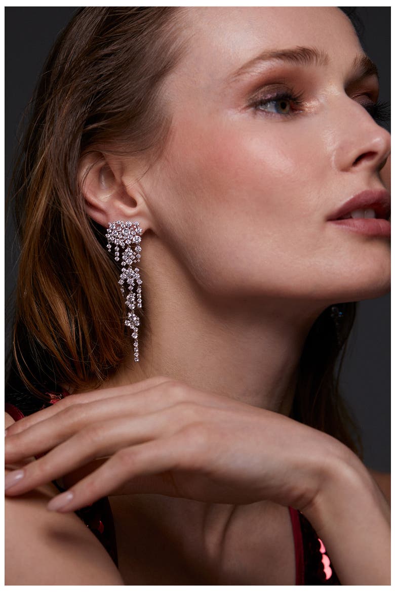 Starlight Cluster Cubic Zirconia Chandelier Earrings, Alternate, color, RHODIUM