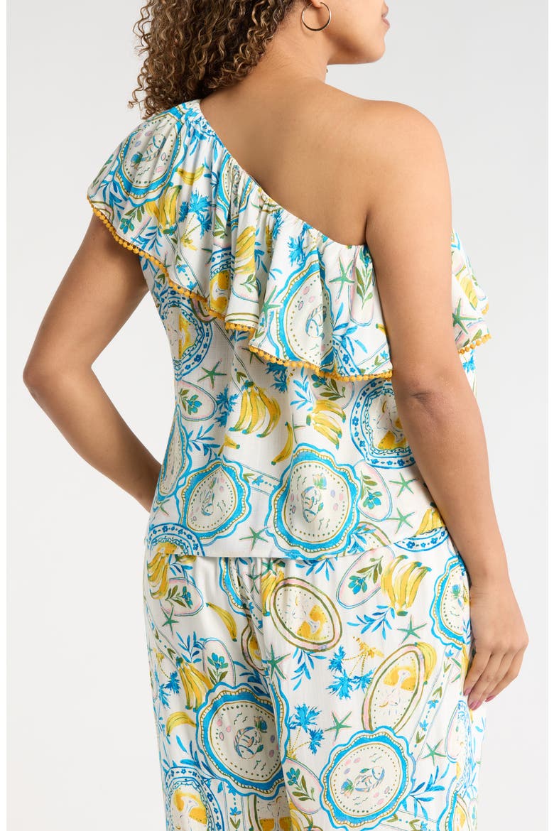 Harvest Island Brinley Ruffle One-Shoulder Top, Alternate, color, WHITE/ BLUE/ YELLOW