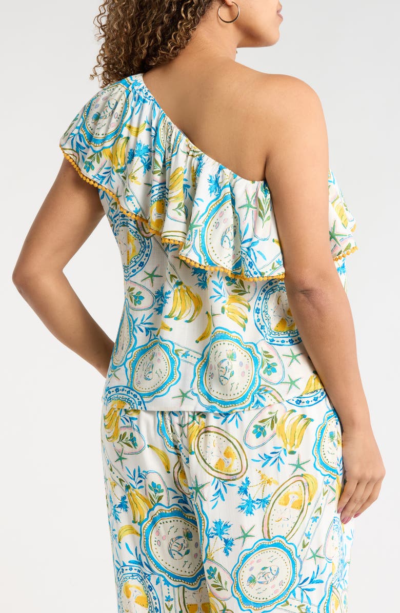 SUGARLIPS Harvest Island Brinley Ruffle One-Shoulder Top, Alternate, color, White/ Blue/ Yellow