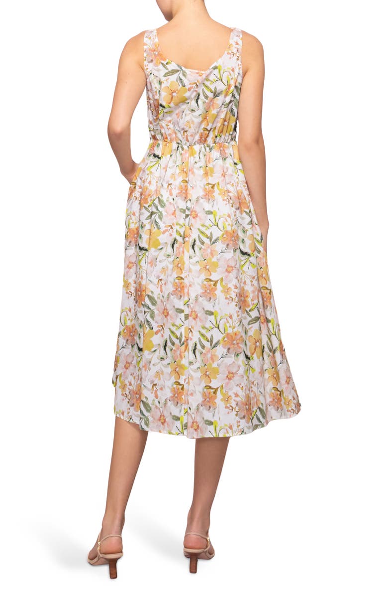 MELLODAY Printed Poplin Midi Dress, Alternate, color, Ivory Multi