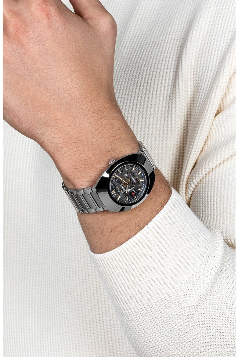 Diastar Skeleton Automatic Bracelet Watch, 38mm, Alternate, color, SILVER