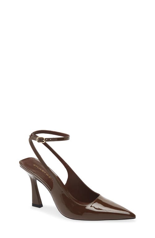 Stuart Weitzman Vinnie 85 Patent Leather Slingback Pumps In Brown
