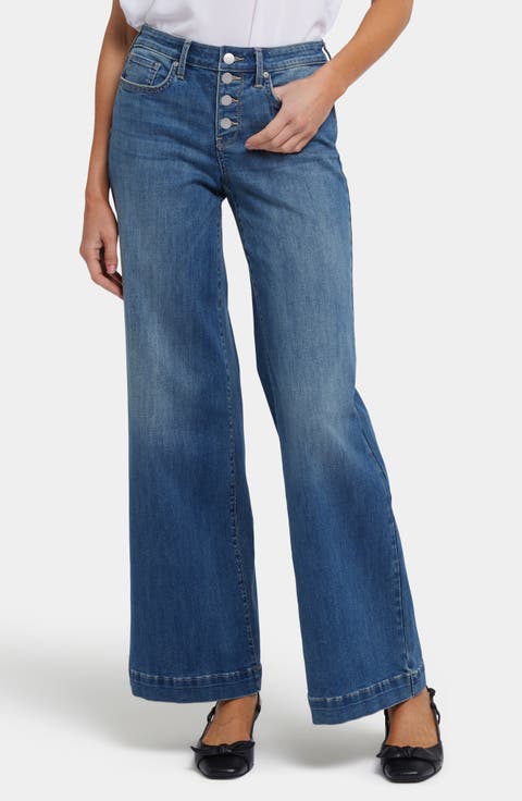 Teresa Cool Embrace® Exposed Button Wide Leg Jeans (Costa Brava)