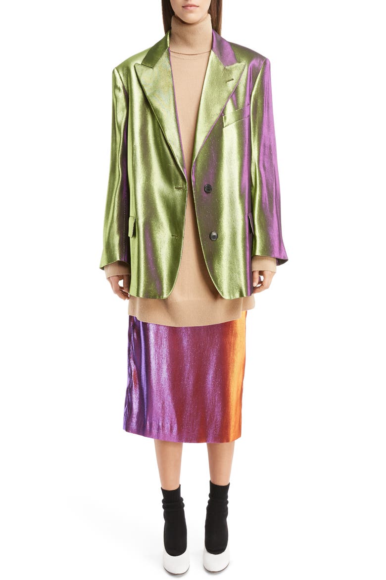 Two-Tone Lamé Blazer, Alternate, color, GREEN