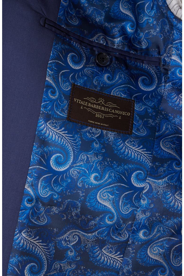 Trim Fit Solid Peak Lapel Wool Suit, Alternate, color, INDIGO