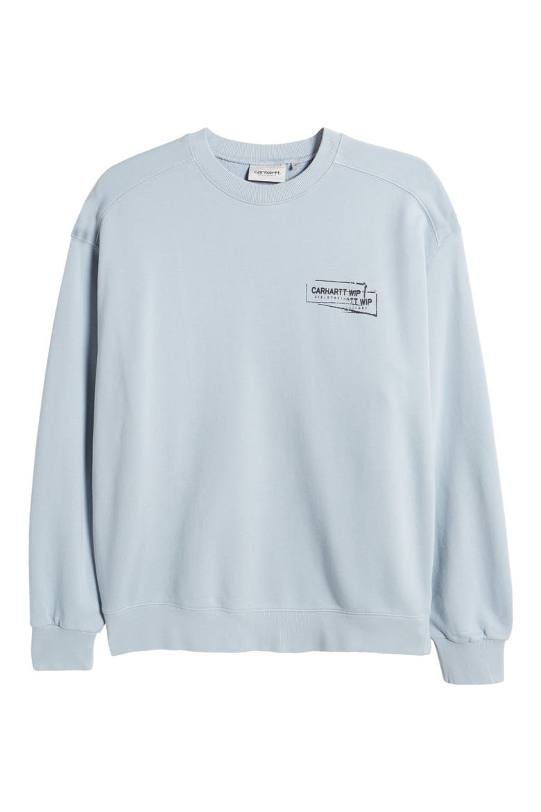 Stamp Loose Fit Graphic Sweatshirt, Alternate, color, MISTY SKY / BLACK