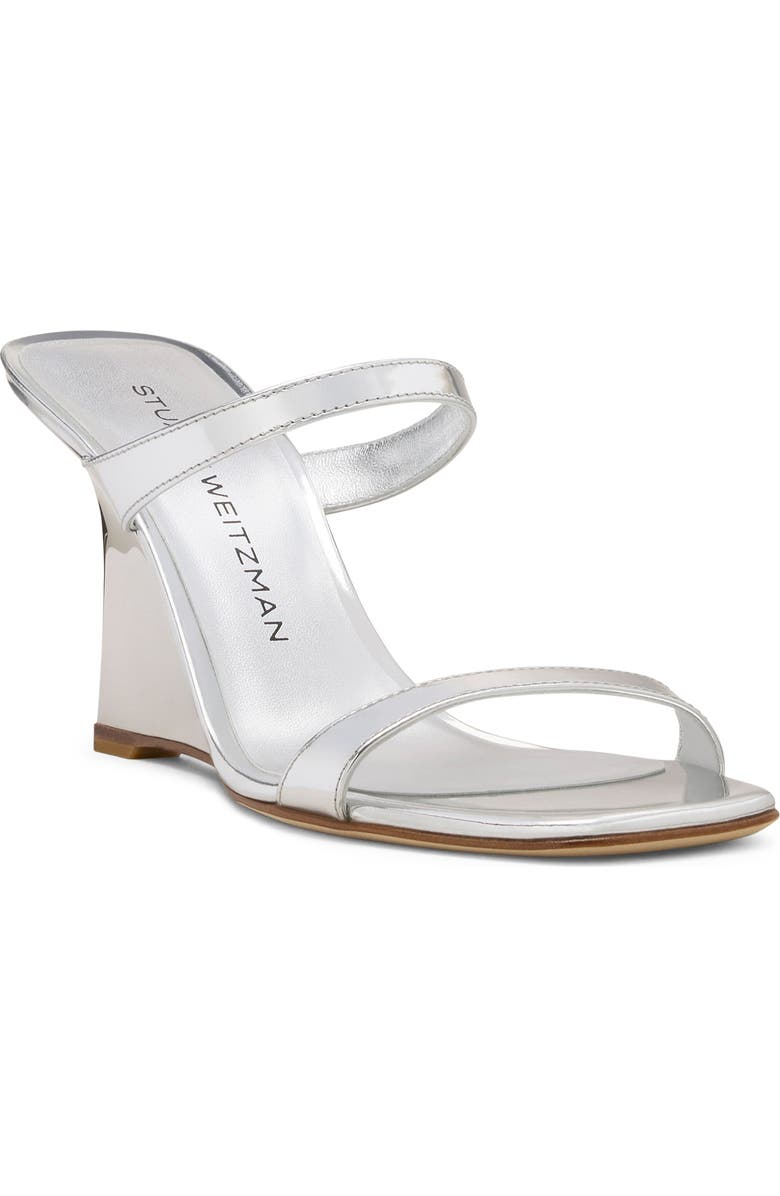 Stuart Weitzman Vinnie 85 Patent Leather Wedge Slide Sandal, Main, color, Silver
