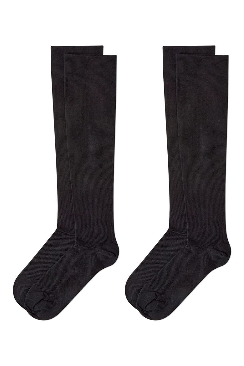 2-Pack Graduated Compression Cotton Blend Crew Socks, Main, color, BLACK-BLACK