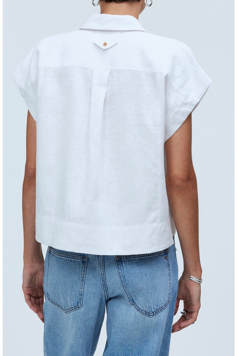 Flap Pocket Linen Button-Up Shirt, Alternate, color, EYELET WHITE