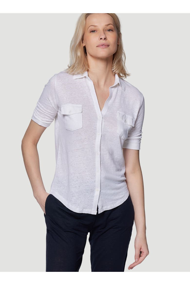 Stretch Linen 3/4 Sleeve Pocket Shirt, Main, color, BLANC