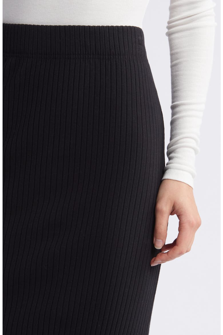 Angie Side Slit Rib Midi Skirt, Alternate, color, TRUE BLACK