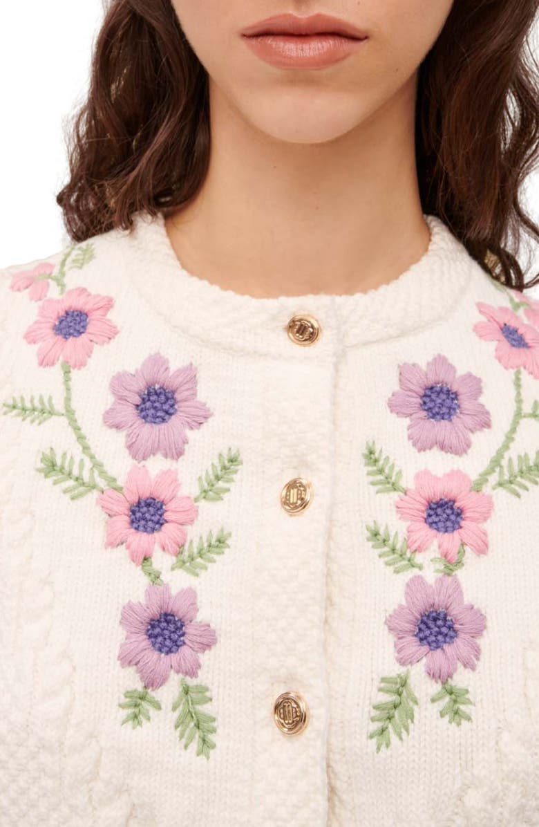 maje Myflor Floral Embroidered Cotton Blend Cardigan, Alternate, color, 