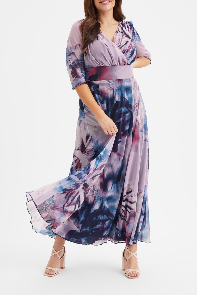 Verity V-Neck 3/4 Sleeve Maxi Dress, Alternate, color, Indigo Rose