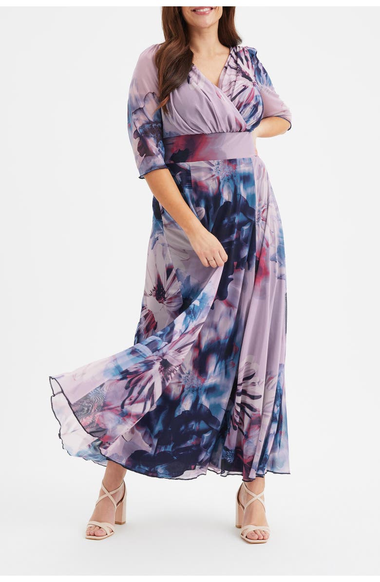 Scarlett & Jo Verity V-Neck 3/4 Sleeve Maxi Dress, Alternate, color, Indigo Rose