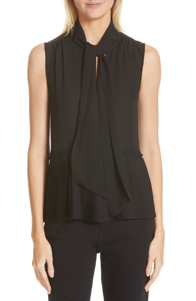 FRAME Pleated Peplum Hem Silk Tank, Main, color, 