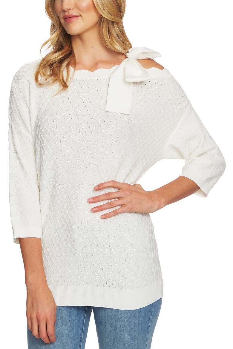 Cold Shoulder Diamond Jacquard Sweater, Main, color, ANTIQUE WHITE