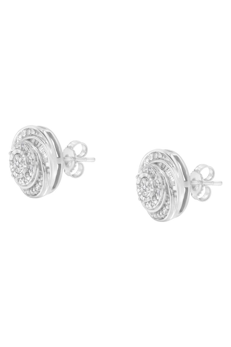 Silver 1/4 Ct Baguette and Round Diamond Swirl Love Knot Stud Earrings, Alternate, color, White