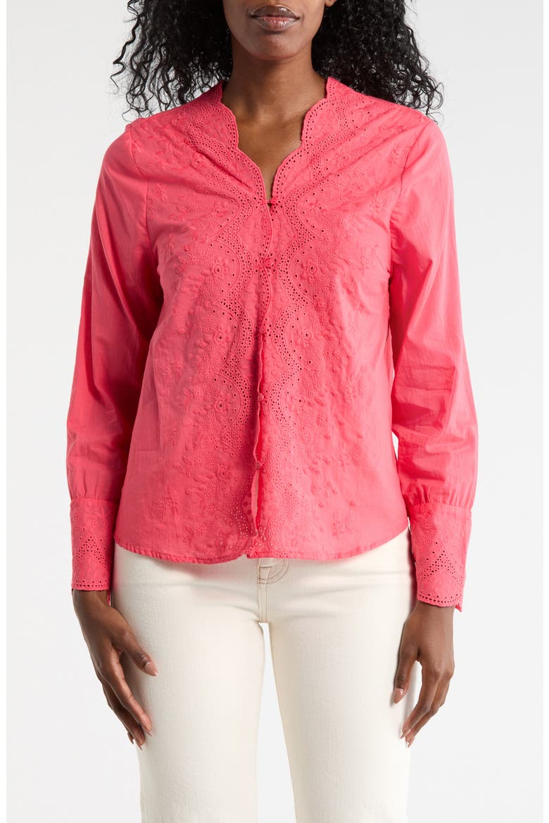 Eyelet Embroidered Button-Up Shirt, Main, color, TEABERRY