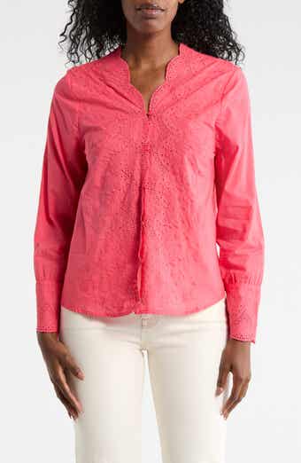 Eyelet Embroidered Button-Up Shirt