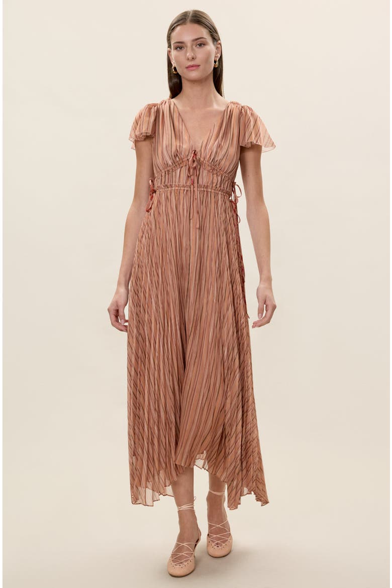 Celeste Stripe Pleated Dress, Main, color, Persimmon Stripe Multi