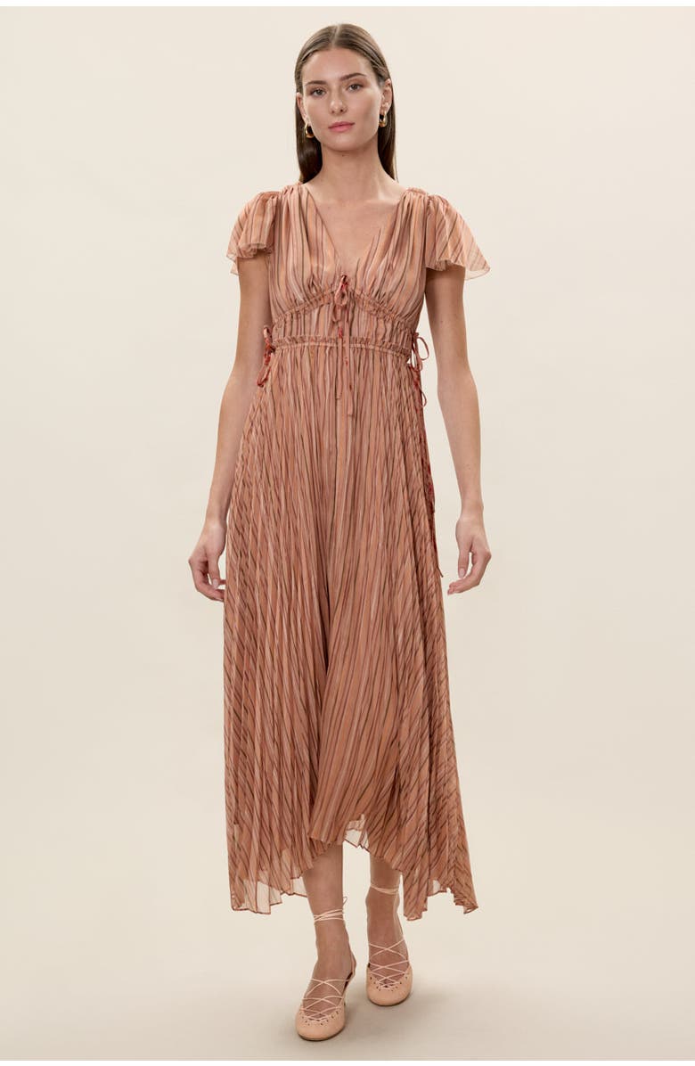 Rebecca Taylor Celeste Stripe Pleated Dress, Main, color, Persimmon Stripe Multi